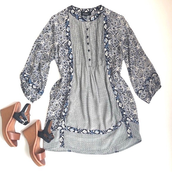 Tolani Tops - Tolani Silk Tunic Long Sleeve Floral Print M